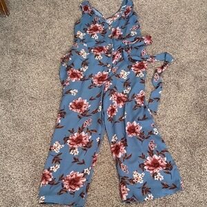 Xhilaration Blue and Pink Floral Jumpsuit